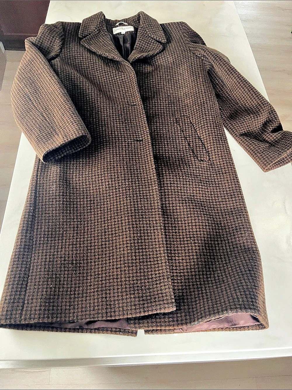 Jones New York Women'Small Brown Checkered Wool Coat Size 8